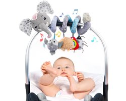 Speelgoed voor in de autostoel voor in de wieg - Baby 0-3-6-9-12 maanden - Hangende sensorische speeltjes voor op de buik - Pasgeborene met muziekdoos en bijtring - Speelgoed voor in de autostoel met spiraal - Cadeaus voor jongens en meisjes