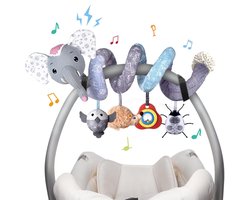 Speelgoed voor in de autostoel voor in de wieg - Baby 0-3-6-9-12 maanden - Hangende sensorische speeltjes voor op de buik - Pasgeborene met muziekdoos en bijtring - Speelgoed voor in de autostoel met spiraal - Cadeaus voor jongens en meisjes