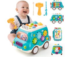 Speelgoed voor jongens van 1 jaar, Montessori speelgoedauto met xylofoon voor kinderen, muzikaal speelgoed voor baby's, Montessori educatief speelgoed en spellen voor 1-2 jaar, cadeau voor een babyjongen of meisje (blauw)
