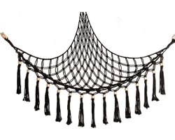 Speelgoedhangmat - netto zak - Zwart - Hangmatten - Knuffels Hangmatopslag Knuffel-netto zak - Opbergzak - Opbergen van speelgoed, Hangmatten & accessoires - Katoenen touwweven - 104*104*155CM(Speelgoed niet inbegrepen)