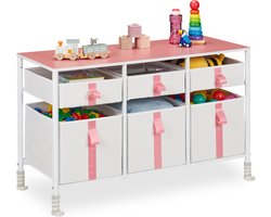 speelgoedkast - 6 lades - 61,5x100x40,5 cm - kinderkast - opbergkast kinderen - wit-roze