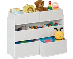 speelgoedkast - 9 stoffen opbergmanden - 60 x 92 x 30 cm - wit