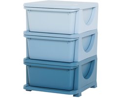 Speelgoedkast - Ladekast voor kinderen - Opbergkast - Kast - Meubel - Drie lagen - Kunststof - 37x37x56,5 cm - Geschikt voor slaapkamers, speelkamers, kinderkamers, woonkamers of kinderdagverblijven - Blauw