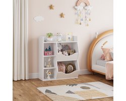 Speelgoedkast Opbergkast Kinderkast Met 2 Niveaus En Opbergbakken Aan Beide Zijden - Speelgoed Organizer En Boekenkast Voor De Kinderkamer - 81,5 X 38,5 X 91,5 Cm - Wit