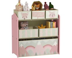 Speelgoedkast voor kinderen met 6 uitneembare stoffen bakken, 63 x 30 x 66 cm, roze