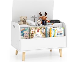 Speelgoedkist met Boekenkast Kinder Opbergkast - 2-in-1 Opbergmeubel voor Speelgoed en Boeken - Veilig Scharnier Systeem - Houten Kinderkast met Opbergruimte - Kinderkamer Organizer, Speelgoedbox, Kinderboekenkast