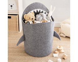 Speelgoedmand Haai Kinderen – Opbergmand Kinderkamer – Inklapbare Wasmand & Speelgoed Opberger – Grijs