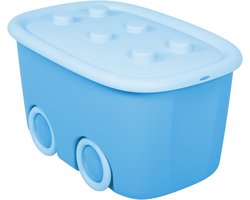 Speelgoedopbergdoos voor Kinderen met Grote Wielen en Deksel - Lichtblauw