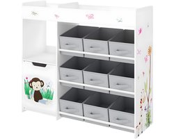 Speelgoedopbergkast – Kinderspeelkamer - Kinderboekenkast – Voor kinderen in kinder- of speelkamer – 9 opbergruimtes voor speelgoed en boeken – Hout, wit