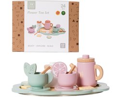 Speelgoedtopdeals - Houten Theeservies - 17-delig - pastelkleur - Rollenspel - Keuken - Montessori Educatief Speelgoed