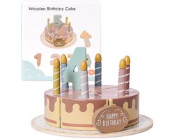Speelgoedtopdeals - Houten Verjaardagstaart 21-delig - 1 t/m 5 jaar - Klittenband - Speelgoed Eten - Rollenspel - Duurzaam Speelgoed