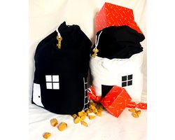 Speelgoedzak - ZWARTE variant - Duurzaam alternatief Jute / Juten Zak van Sinterklaas - Huisje - Opbergzak -Speelgoedzak