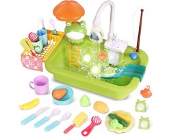 Speelgootsteen - met stromend water - Keukenspeelgoed met functionele kraan - Speelgoedeten en keukenaccessoires - Drijvend viswaterspeelgoed voor peuters, fantasiespel met afwasmachine voor kinderen