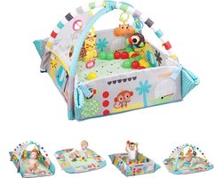 Speelkleed baby 5in1 + Buikligtrainer - BABYGYM MET AANPASBARE WANDEN - Ballenbak incl 30 ballen + 5 speeltjes - Activity gym baby - Baby cadeau - 0m+