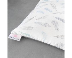 Speelkleed - Baby kleed - Groot - Maylily - Heavenly Feathers, Blauw/grijs tinten met wit, onderkant midden grijs - 150 x 150 cm - Bamboe - Katoen - Vulling hypoallergeen - Onderkant waterproof - Zacht en dik - Voor Binnen & Buiten