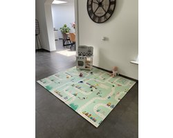 Speelmat Baby Kinderen - Speelkleed XL - Kruipmat - Foam - Dubbelzijdig - Opvouwbaar - 180 x 200 cm - Giraffe en Treintjes - 1,5 cm dik - inclusief opbergtas