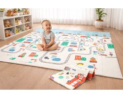 Speelmat – Speelkleed - Kinderen – Boxkleed - Babygym - Zachte Kruipmat met Levendige Auto & Stad Print – Speelmat foam - Baby - Opvouwbaar - Babyshower - 150x200cm - Inclusief opbergtas