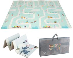Speelmat – Speelkleed - Kinderen – Zachte Kruipmat met autowegen en dieren – Boxkleed - Speelmat foam - Baby - Opvouwbaar - 150x200 cm - Inclusief opbergtas