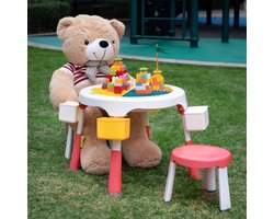 Speeltafel met bouwplaat (geschikt voor Duplo® blokken) en vlakke kant. Fijne kindertafel met 2 stoelen - Bouwtafel