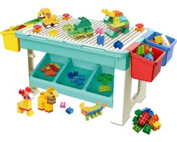 Speeltafel met bouwplaat (geschikt voor Duplo® blokken) en vlakke kant. Kindertafel met 7 Opbergbakken - Bouwtafel