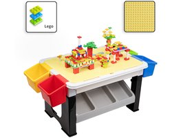 Speeltafel met bouwplaat (geschikt voor Lego® blokken) en vlakke kant. Kindertafel met 7 Opbergbakken - Bouwtafel
