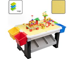 Speeltafel met bouwplaat (geschikt voor LegoÂ® blokken) en vlakke kant. Kindertafel met 7 Opbergbakken - Bouwtafel