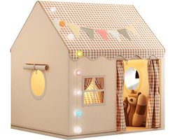 Speeltent voor binnen, kinderspeelhuisje voor binnen, bedtent, prinsessentent met ramen, kinderspeelhuisje, gezellige hoekdecoratie voor de kinderkamer (Khaki)