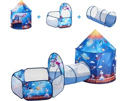 Speeltent voor Kinderen met Tunnel 3-In-1 , Pop-Up Speelhuis voor Binnen en Buiten voor Jongens, Meisjes, Peuters, Koningsblauw Rakettenthema, Incl, Draagtas En Draagriemen, Perfect Verjaardagscadeau