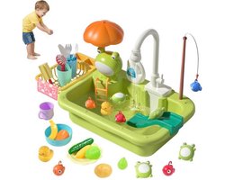 Speelwaterkeuken met Werkende Kraan & Stromend Water - Kinderspeelgoed met Accessoires, Vissen en Afwasfunctie - Educatief Waterspeelgoed voor Peuters