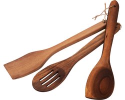 Spesely® 3 Delige set Keukengerei / Keukengereedschap Acacia hout - Spatel - Schuimspaan - Opscheplepel / Pollepel