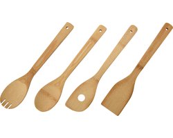 Spesely® 4 Delige set Keukengerei / Keukengereedschap Bamboe - Spatel - Schuimspaan - Opscheplepel - Lepel met gat