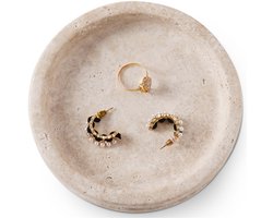 SPESHSTONES Travertijn sieradenlade, 5 inch, handgemaakte stenen houder voor ringen, kettingen, oorbellen en parfumorganizer, decoratieve sieradenschaal voor vintage kaptafel en