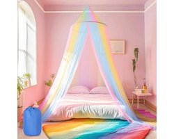 Spetsbst Bedhemel voor meisjes, regenboog, hemelbed, gordijnen, baldakijn, kinderkamer, hangend muggennet, bed, vliegennet, muggennet voor meisjes, kamerdecoratie, reizen en thuis, binnen en buiten