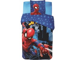 Spiderman Dekbedovertrek - 140 x 200 cm - Katoen - Blauw - Kussensloop 60 x 70 cm