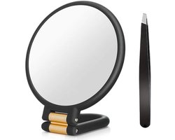 Spiegel - 30x vergrotende spiegel - handspiegel met handvat - dubbelzijdige spiegel met 30x/1x vergroting - draagbare opvouwbare cosmetische spiegel voor op reis - noodzakelijk voor nauwkeurige make-up - zwart