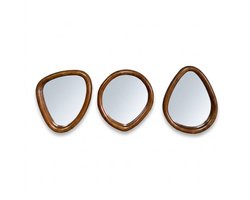 Spiegel - 3delige Spiegelset - Organische Vormen - 3 Spiegels - Wandspiegels - 3 Organische Wandspiegels - Houten Spiegels - Unieke Vormen - Warme Houten Spiegels - Wanddecoratie - 25x30cm