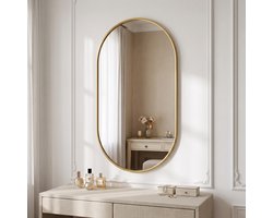 Spiegel 75*50cm , Badkamerspiegel, Woonkamerspiegel, Geschikt voor Wastafels, Woonkamers en Slaapkamers (Goud)