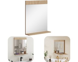 Spiegel - Badkamerspiegel - Make-upspiegel - Scheerspiegel - Muurspiegel - Schokbestendig - Onbreekbaar - Met plankje - Helder - Voor thuisaccessoires - Geschikt voor kaptafel, badkamer, muur (bruin, 50*60cm)