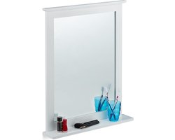 spiegel bamboe - met plankje - rechthoekig - 68 x 56 x 10 cm - hal - hangspiegel - wit