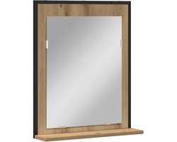 Spiegel | Decoratieve spiegel met plank artisanaal eikenkleurig 50 x 12 x 60 cm
