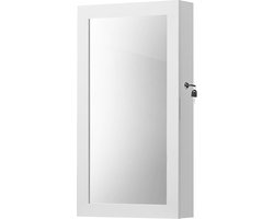 Spiegel- en Sieradenkast - Wandspiegel - Opbergkast - Wit - MDF-plaat - Fluwelen voering - Eenvoudige montage - 37 cm x 67 cm x 10,5 cm - 59 cm x 29 cm spiegel