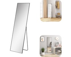 Spiegel - full length spiegel - staande spiegel - make up spiegel - gehard glazen spiegel - met aluminium frame - kan rechtop staan - kan worden opgehangen - woonaccessoires - geschikt voor binnen, garderobe, kleedkamer (zwart, 50*161,5 cm)
