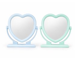 Spiegel HEARTY - Blauw / Turquoise Kinder spiegel - Kunststof - 15 cm - Assorti - My first mirror - Kinder Spiegel Hartvorm – Make-up Spiegel – Schattige Tafels Spiegel voor Meisje