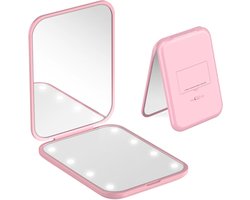 spiegel met ledlicht voor op reis, zakspiegel met 1x/3x vergroting, inklapbare kleine make-upspiegel voor portemonnee, reizen en dagelijks gebruik, ideaal als cadeau, roze