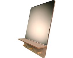 Spiegel Met Plank - 50 cm - Hout - Badkamerspiegel - Natuurlijk - Make-up Spiegel