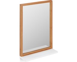spiegel met plankje - rechthoekig - hangend - bamboe - mdf - badkamer - natuur-wit