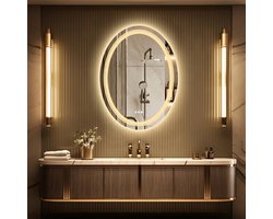 Spiegel met verlichting - Rond - Dimlicht - Muurgemonteerd - Make-up - Badkamer - 50x71 cm