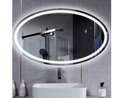 Spiegel Nimes ovaal 80x70cm incl klok,verwarming, dimbare LED verlichting en bluetooth speakers