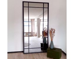 Spiegel Nova Passpiegel Staand - Industrieel Stalen Raamwerk Design - Wandspiegel Zwart - Grote Spiegel Rechthoekig - 190x90 CM