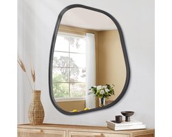 Spiegel, onregelmatige spiegel voor aan de muur, modern houten frame, unieke vorm, artistieke decoratie voor woonkamer, slaapkamer, badkamer, hal, groot 40 x 30 cm
